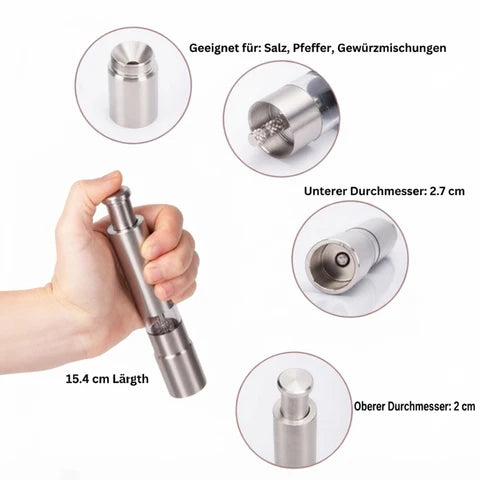 Salt And Pepper Mill | One-Hand Press Top, Set Of Two