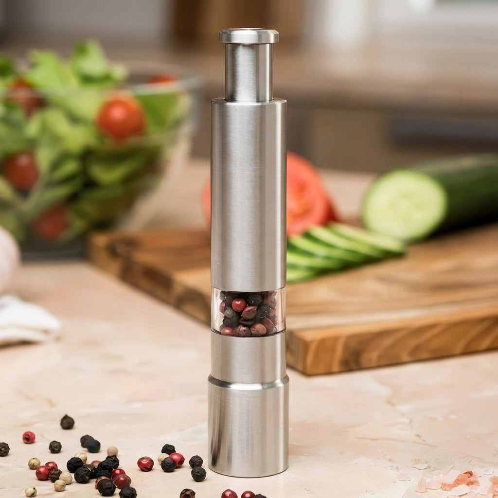 Salt And Pepper Mill | One-Hand Press Top, Set Of Two