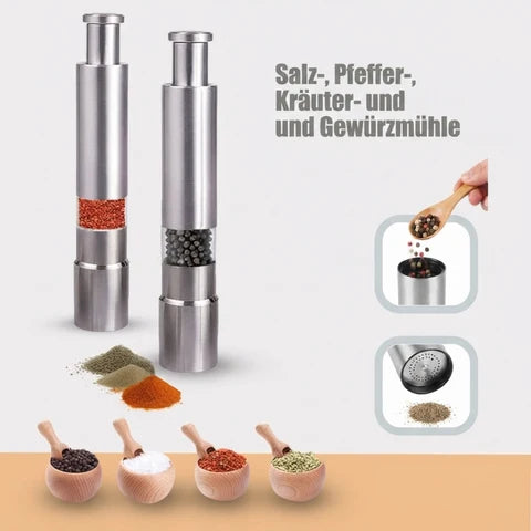 Salt And Pepper Mill | One-Hand Press Top, Set Of Two