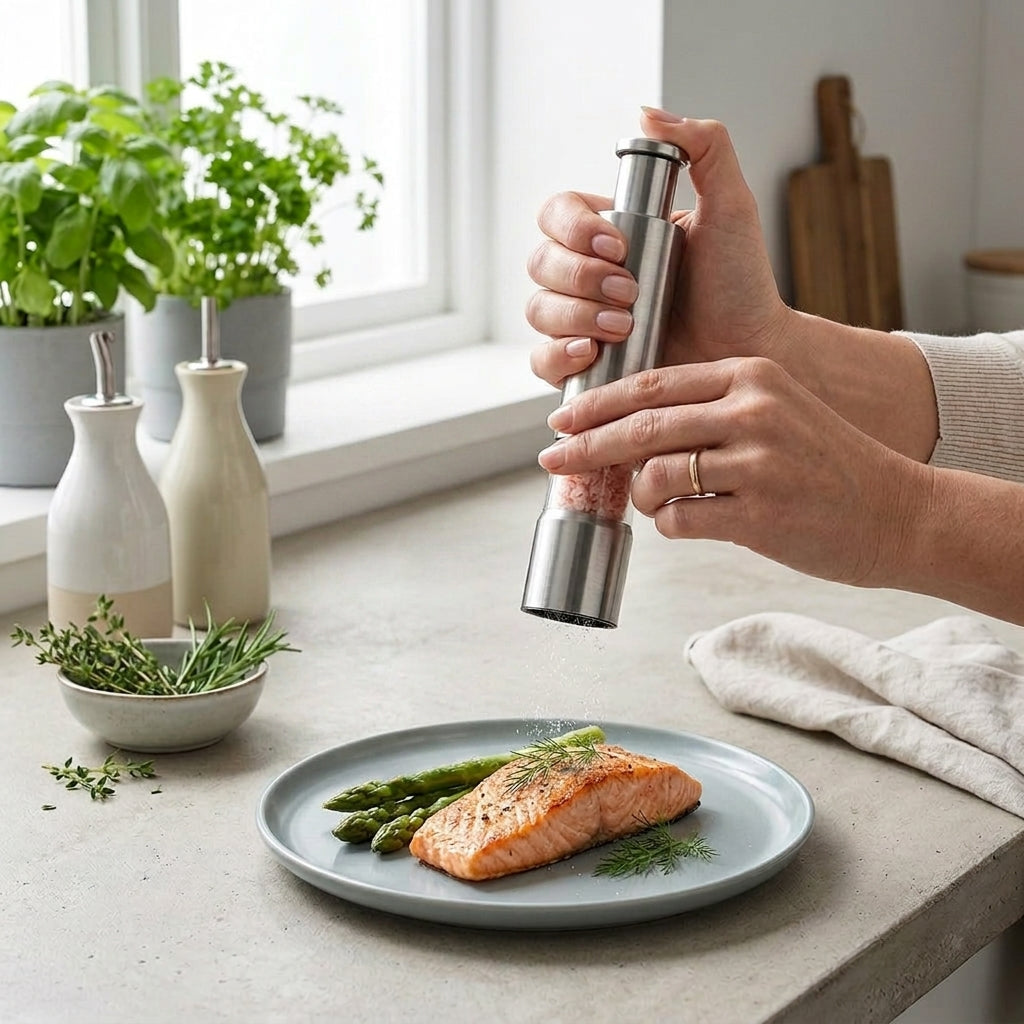 Salt And Pepper Mill | One-Hand Press Top, Set Of Two