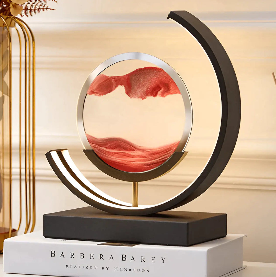 Sand Art Lamp | Falling Sand Disc, Lit Crescent Frame