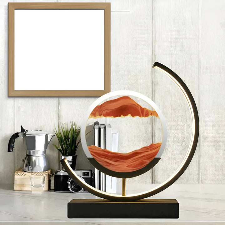 Sand Art Lamp | Falling Sand Disc, Lit Crescent Frame