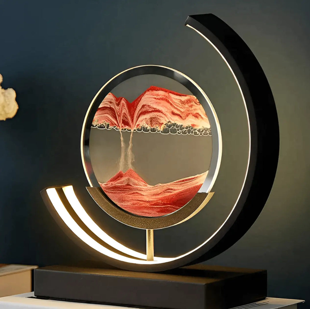 Sand Art Lamp | Falling Sand Disc, Lit Crescent Frame