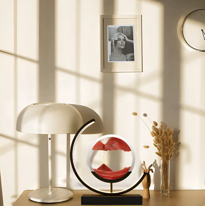 Sand Art Table Lamp | Rotating Disc, Split Arc Frame