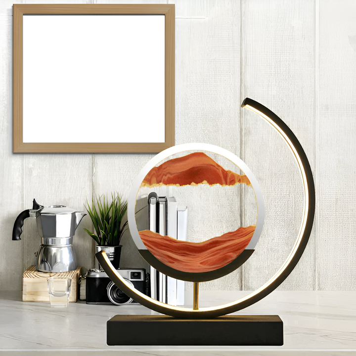 Sand Art Table Lamp | Rotating Disc, Split Arc Frame