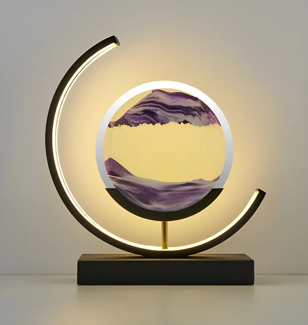 Sand Art Table Lamp | Rotating Disc, Split Arc Frame
