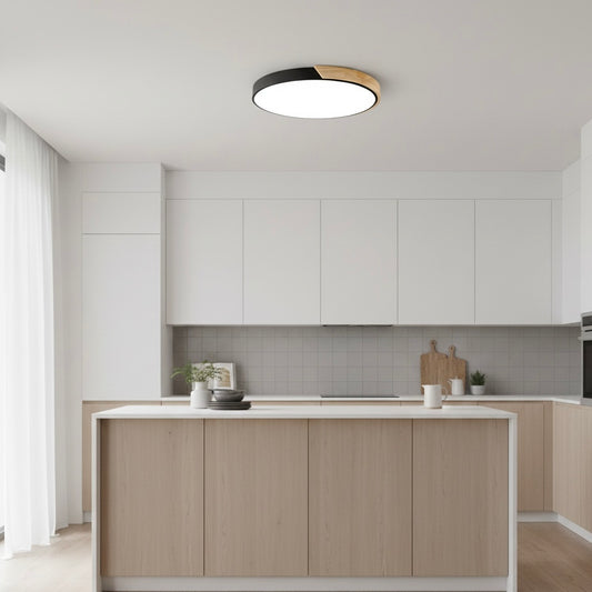 Flush mount circular LED ceiling light suitable for bedrooms and studios