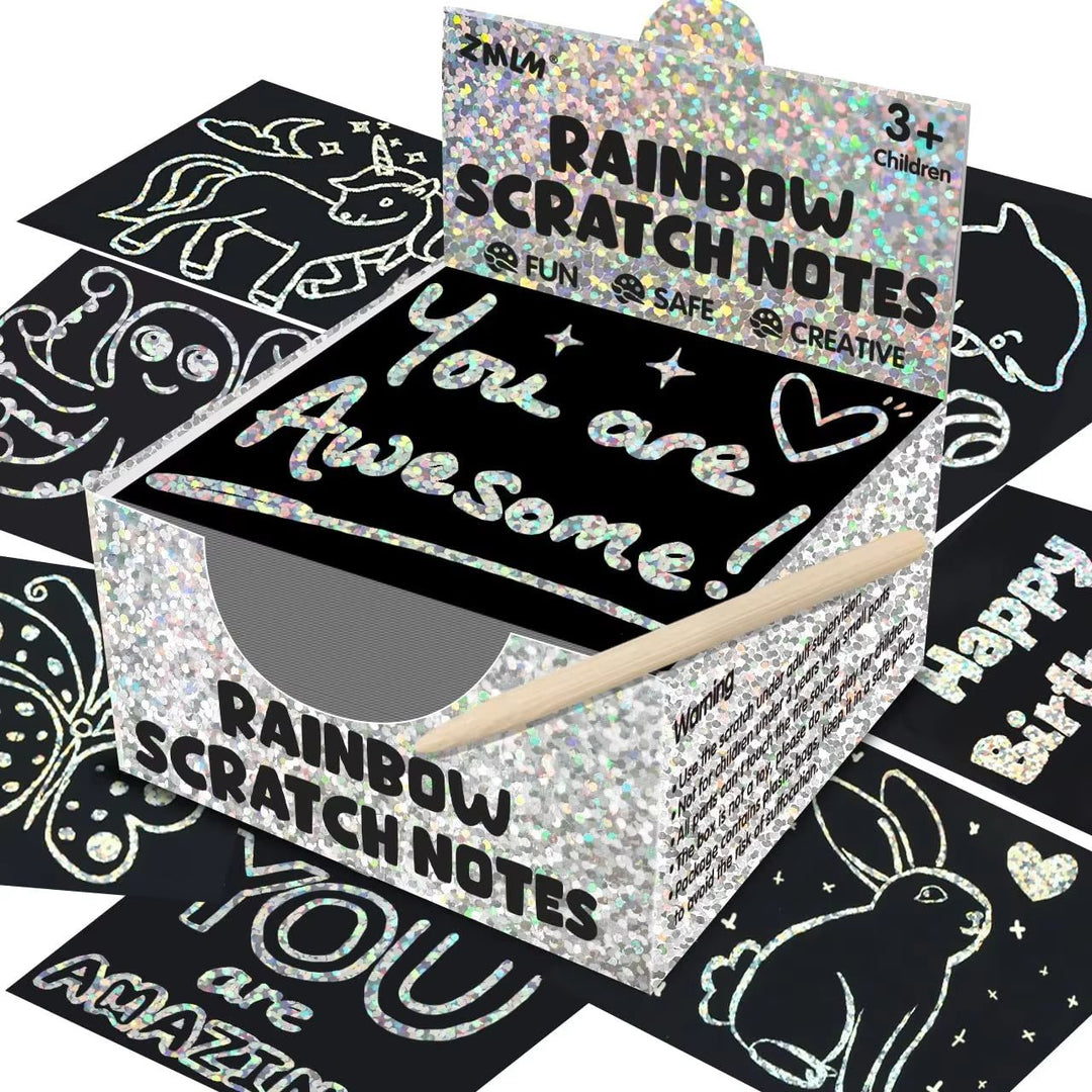 Scratch Art Kit with Note Cards | Colour-Reveal Scratch Painting Cards | Creative Activity for Kids and Adults