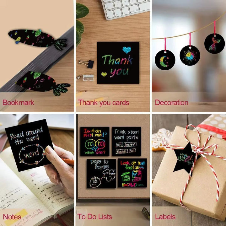 Scratch Art Kit with Note Cards | Colour-Reveal Scratch Painting Cards | Creative Activity for Kids and Adults