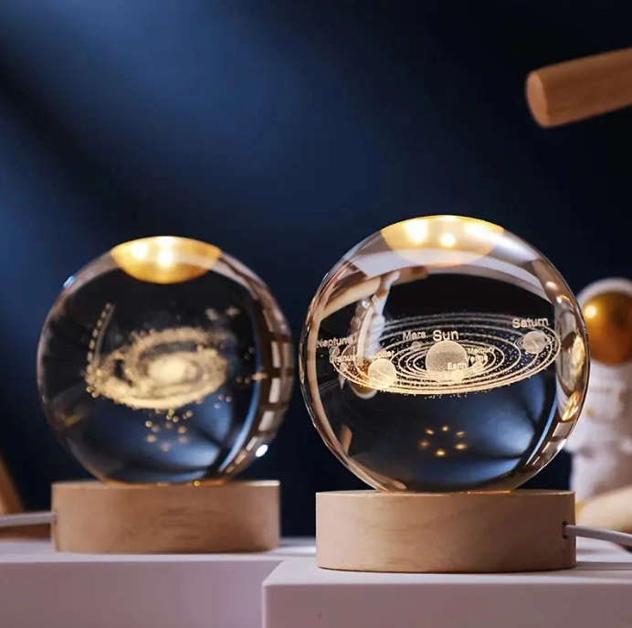 Crystal Ball Night Light | Engraved Moon, Round Lit Base