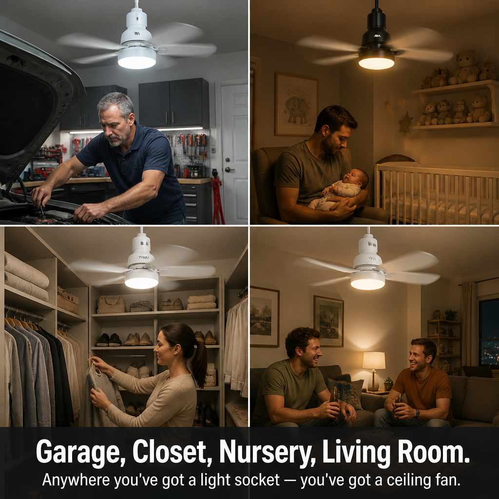 Screw-In Ceiling Fan Light | 3 Fan Speeds, 3 LED Colour Temps | Fits Standard E26/E27 Socket, No Wiring Required