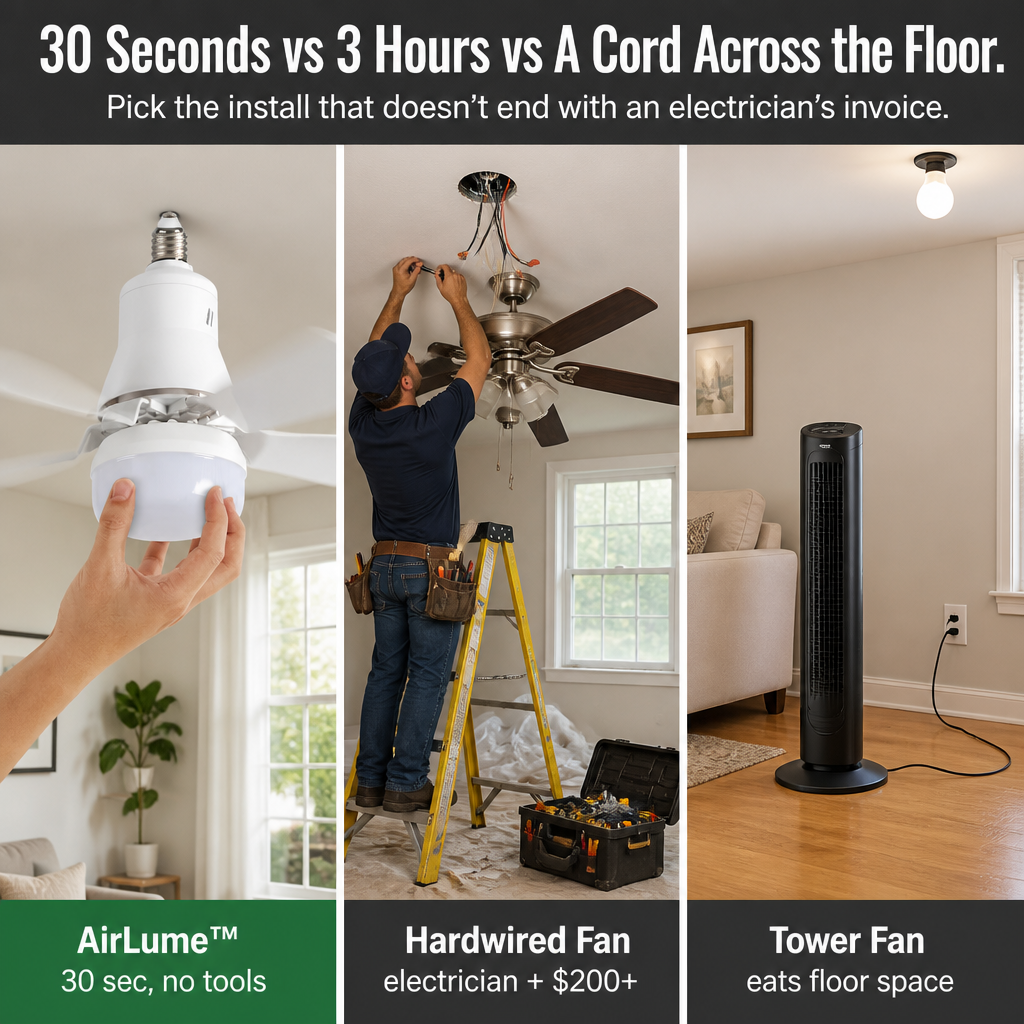 Screw-In Ceiling Fan Light | 3 Fan Speeds, 3 LED Colour Temps | Fits Standard E26/E27 Socket, No Wiring Required