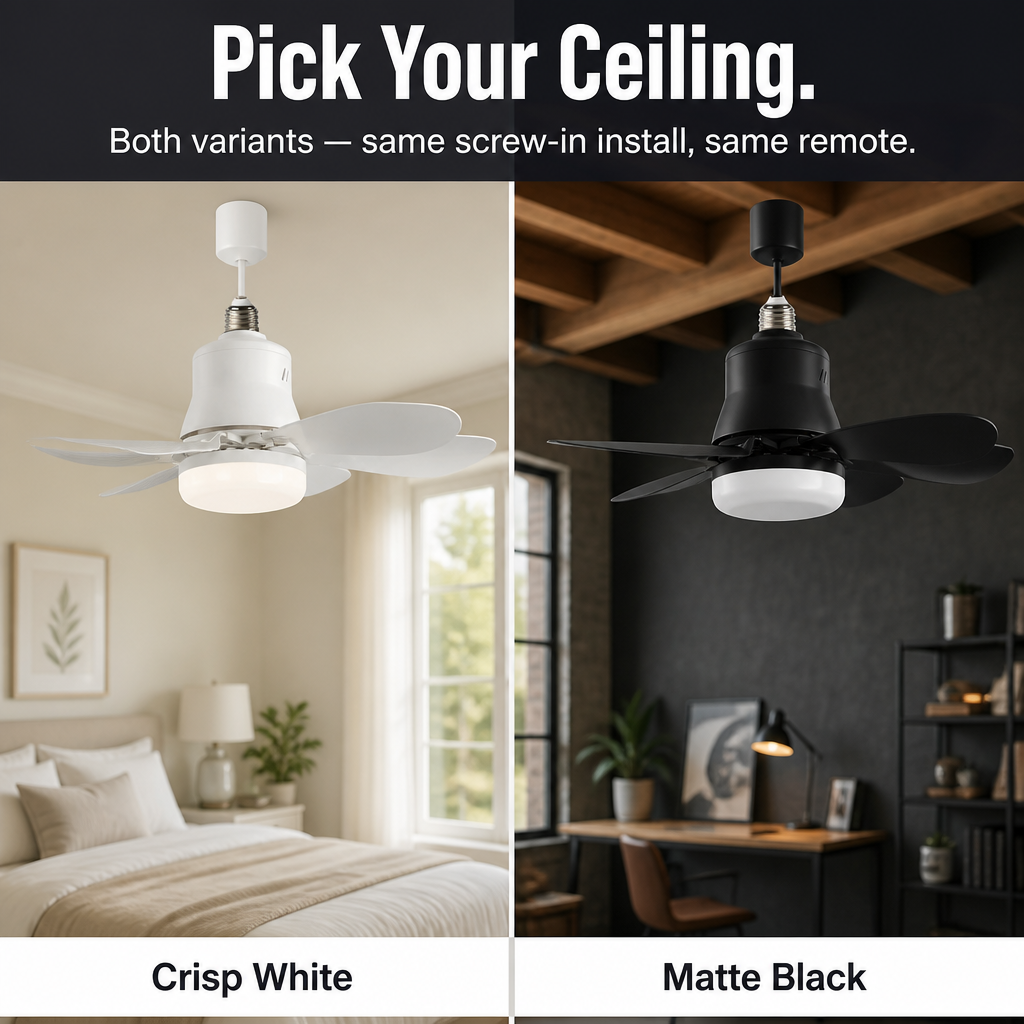 Screw-In Ceiling Fan Light | 3 Fan Speeds, 3 LED Colour Temps | Fits Standard E26/E27 Socket, No Wiring Required