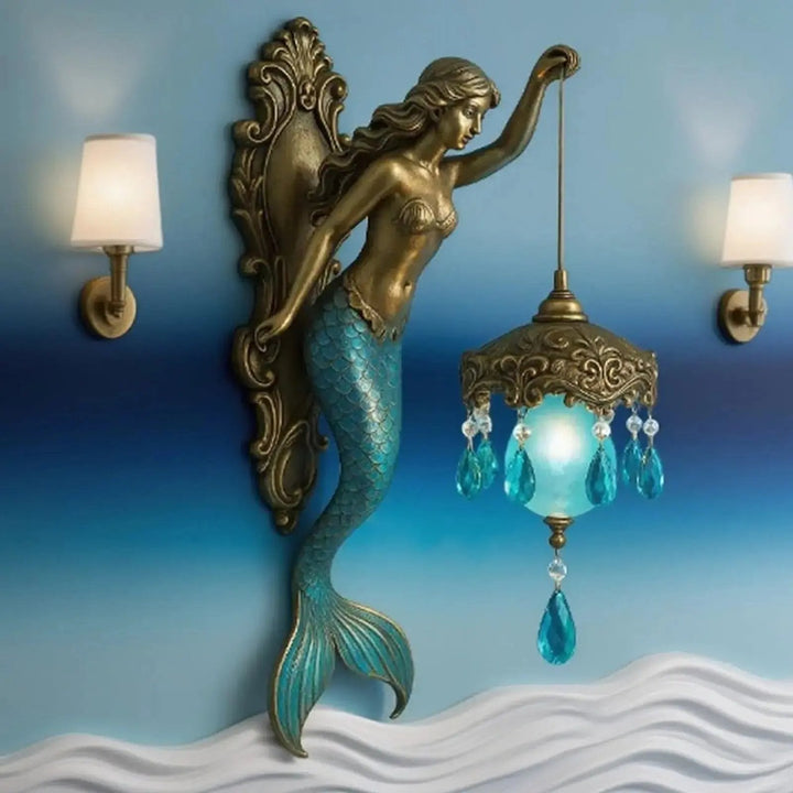 Sculptural Wall Light, Resin 20 x 10 cm | Antique Bronze &amp; Turquoise Scale Finish | Battery-Powered LED, Baroque Ornamentation