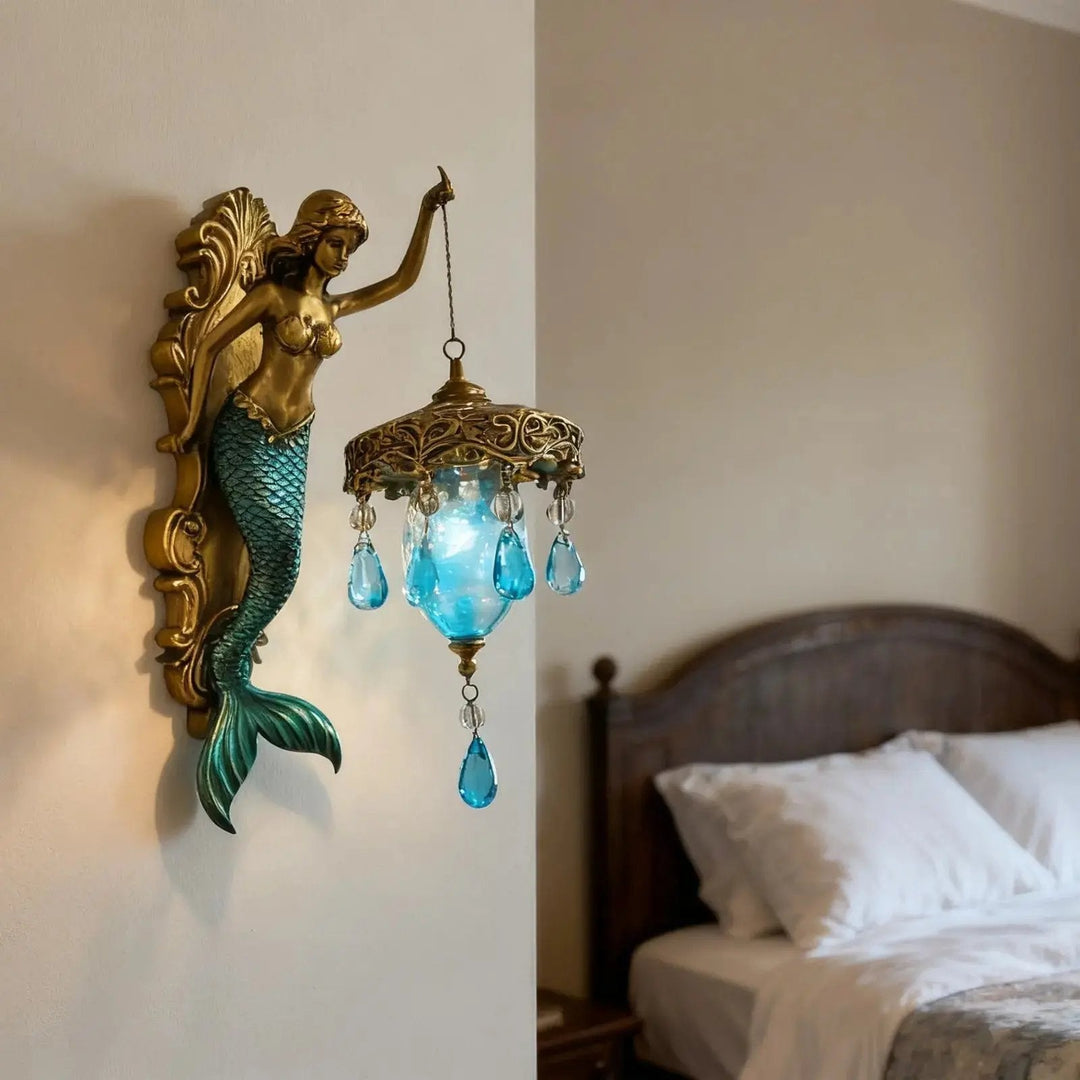 Sculptural Wall Light, Resin 20 x 10 cm | Antique Bronze &amp; Turquoise Scale Finish | Battery-Powered LED, Baroque Ornamentation