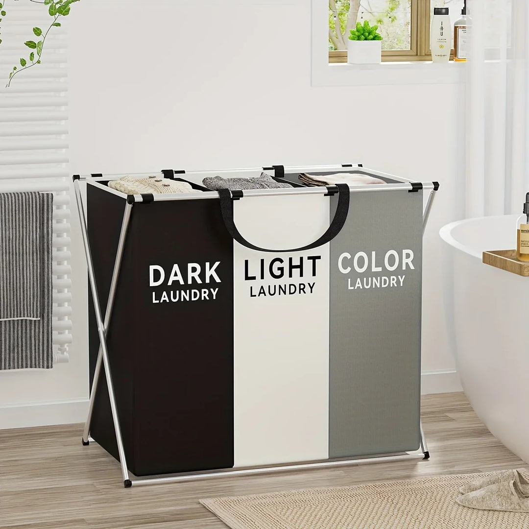Multi-Section Laundry Hamper | Three Bays, Folds Flat