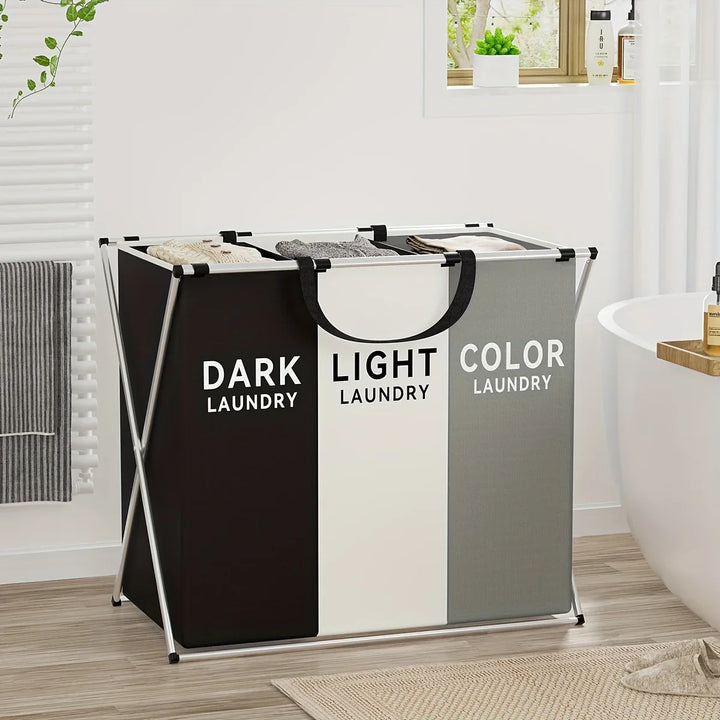 Multi-Section Laundry Hamper | Three Bays, Folds Flat