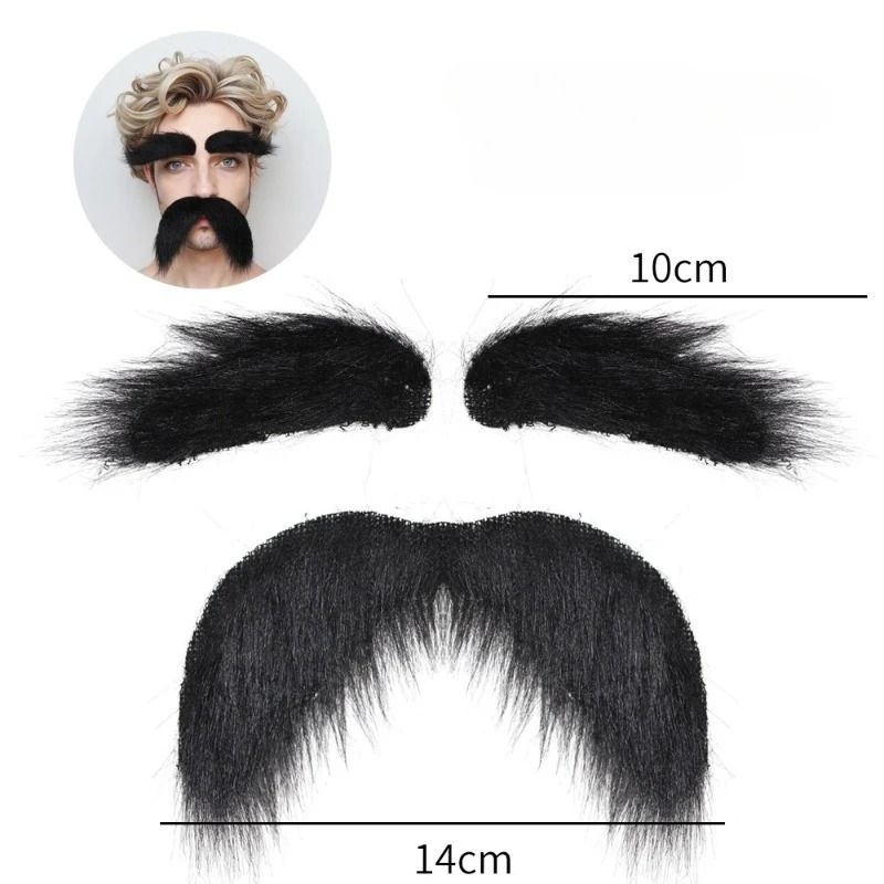 Self-Adhesive Fake Mustache and Eyebrow Set for Cosplay | Peel-and-Stick, No Glue | Soft Synthetic Fibre, Comfortable