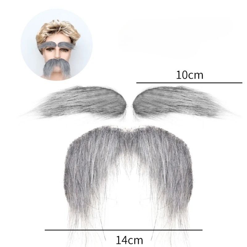 Self-Adhesive Fake Mustache and Eyebrow Set for Cosplay | Peel-and-Stick, No Glue | Soft Synthetic Fibre, Comfortable