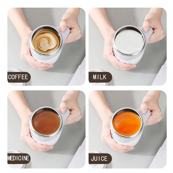 Self-Stirring Magnetic Coffee Mug | Cordless Rechargeable, Up to 60 Uses Per Charge | Mixes Coffee, Milk or Juice Instantly