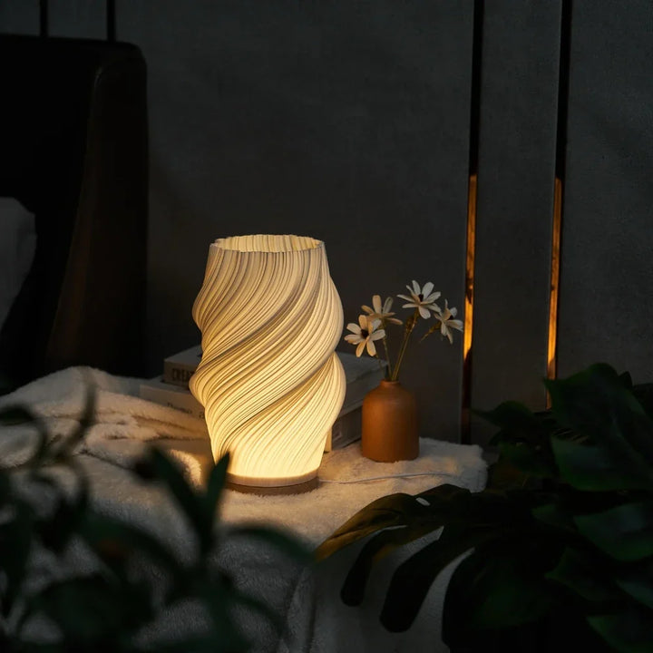 Wave Shade Table Lamp Metal &amp; Wood Base 20.5–30 cm | 3-Step Dimmable, USB-Powered | Warm &amp; Natural White Light 4