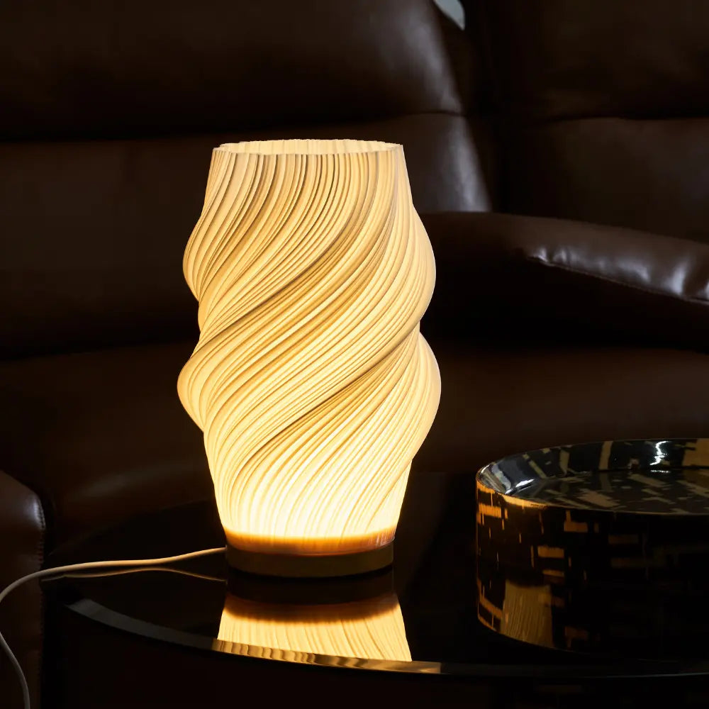 Wave Shade Table Lamp Metal &amp; Wood Base 20.5–30 cm | 3-Step Dimmable, USB-Powered | Warm &amp; Natural White Light 6