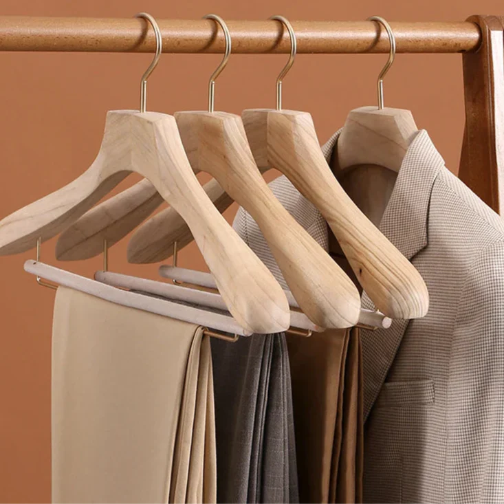 Set of 2 Wide Shoulder Suit Hangers with Trouser Bar
