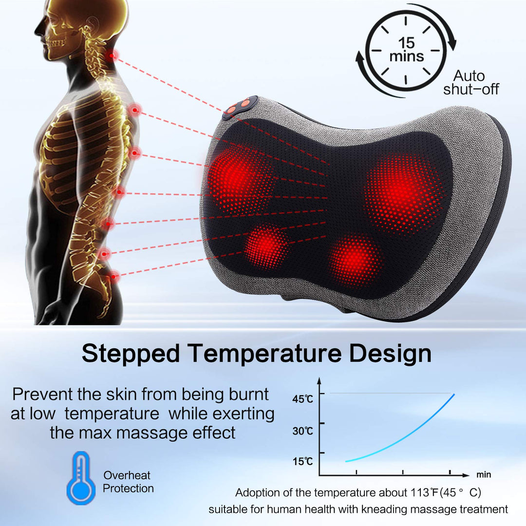 Shiatsu Neck &amp; Back Massager | 3D Kneading | Infrared Heat | 3 Speeds | Auto Shut-Off | AC &amp; Car