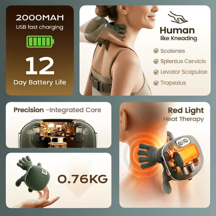 Shiatsu Neck &amp; Shoulder Massager with Heat | Wireless | 3 Speed Settings | 15-Min Timer