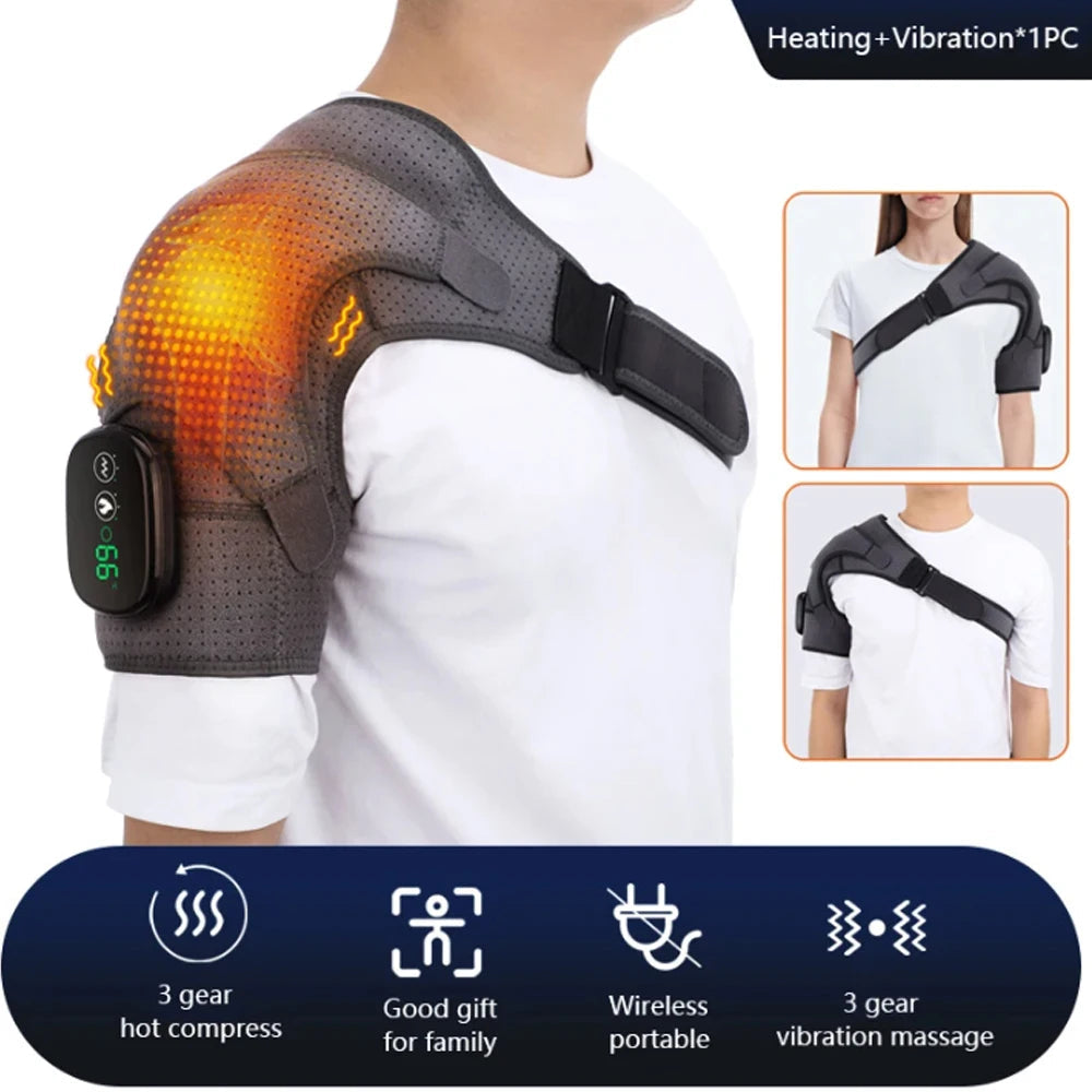 Shoulder Heat &amp; Vibration Therapy Belt | 3 Heat Levels 40–75°C | USB Rechargeable | LED Display | Cordless