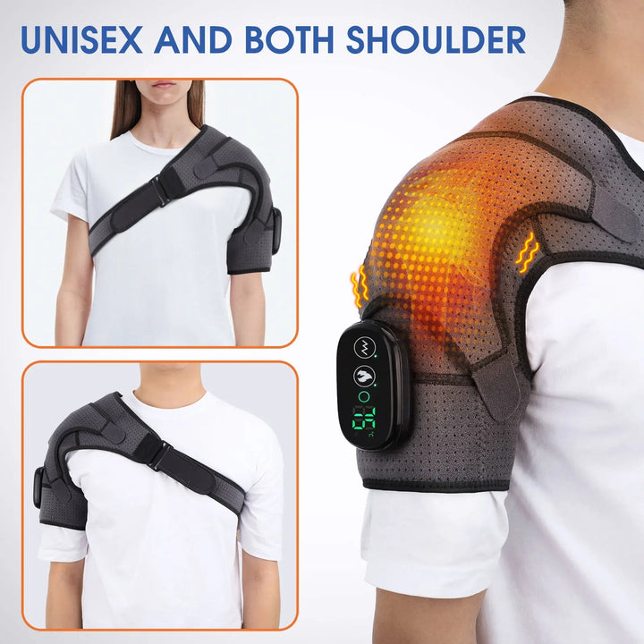 Shoulder Heat &amp; Vibration Therapy Belt | 3 Heat Levels 40–75°C | USB Rechargeable | LED Display | Cordless