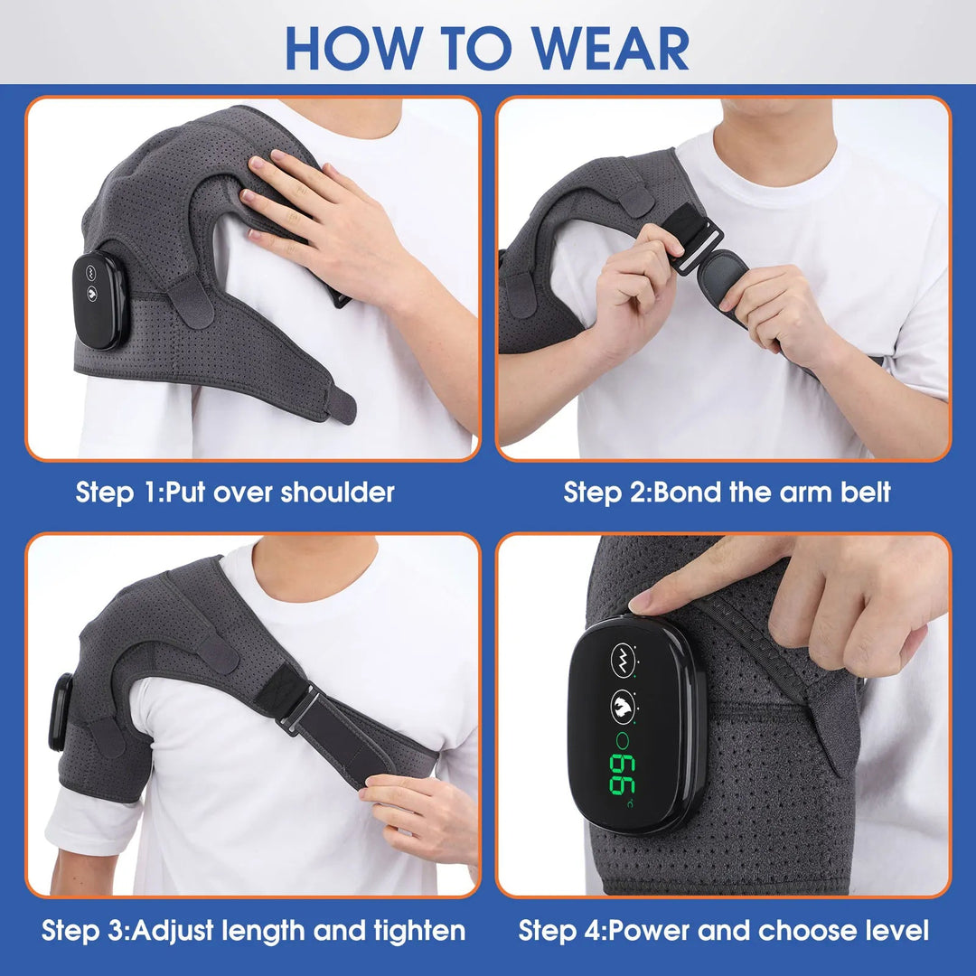 Shoulder Heat &amp; Vibration Therapy Belt | 3 Heat Levels 40–75°C | USB Rechargeable | LED Display | Cordless