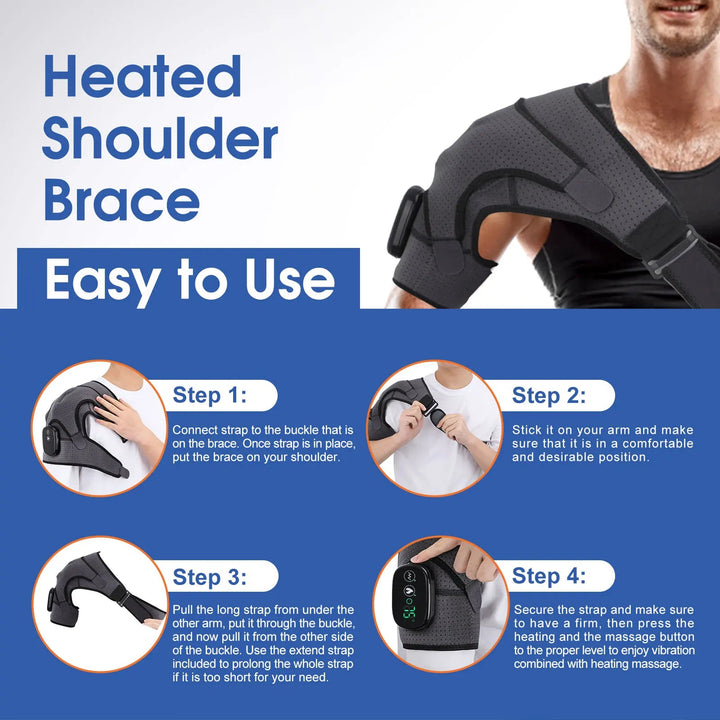 Shoulder Heat &amp; Vibration Therapy Belt | 3 Heat Levels 40–75°C | USB Rechargeable | LED Display | Cordless