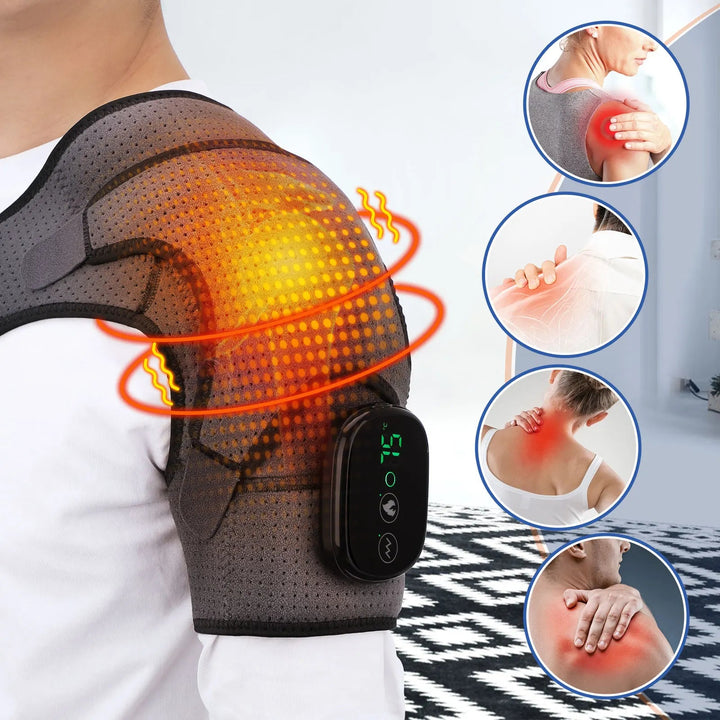 Shoulder Heat &amp; Vibration Therapy Belt | 3 Heat Levels 40–75°C | USB Rechargeable | LED Display | Cordless