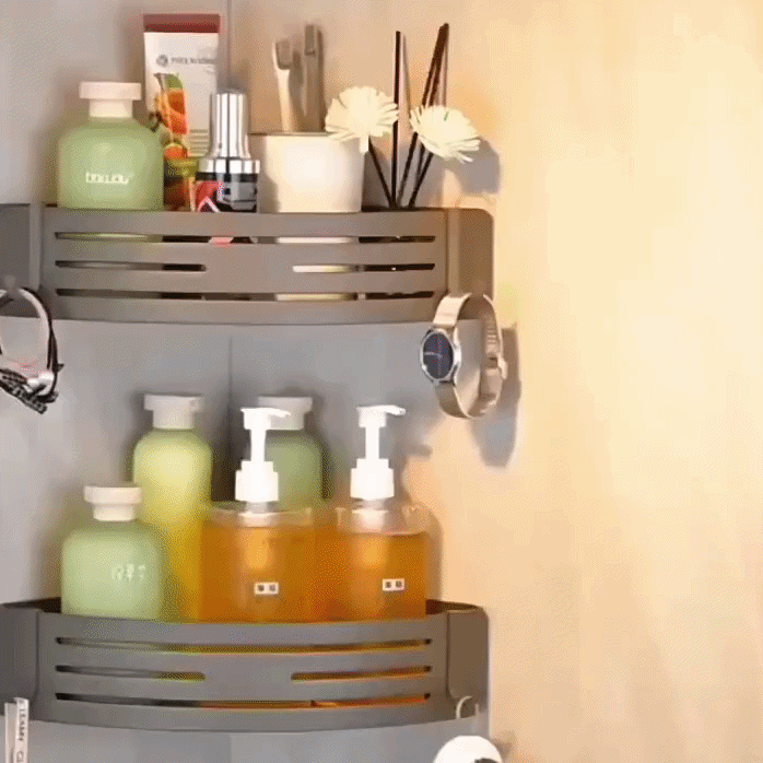 Shower Shelf | Corner Set Of Two With Side Hooks