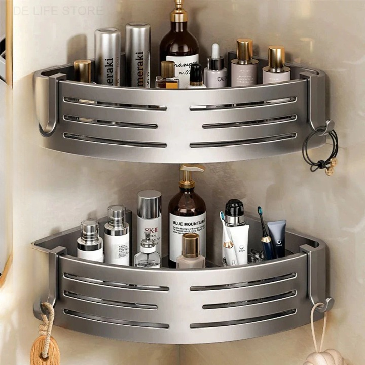 Shower Shelf | Corner Set Of Two With Side Hooks