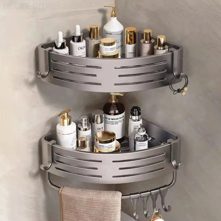 Shower Shelf | Corner Set Of Two With Side Hooks