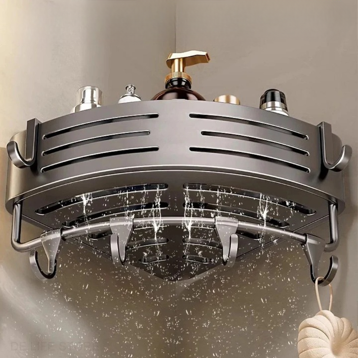 Shower Shelf | Corner Set Of Two With Side Hooks
