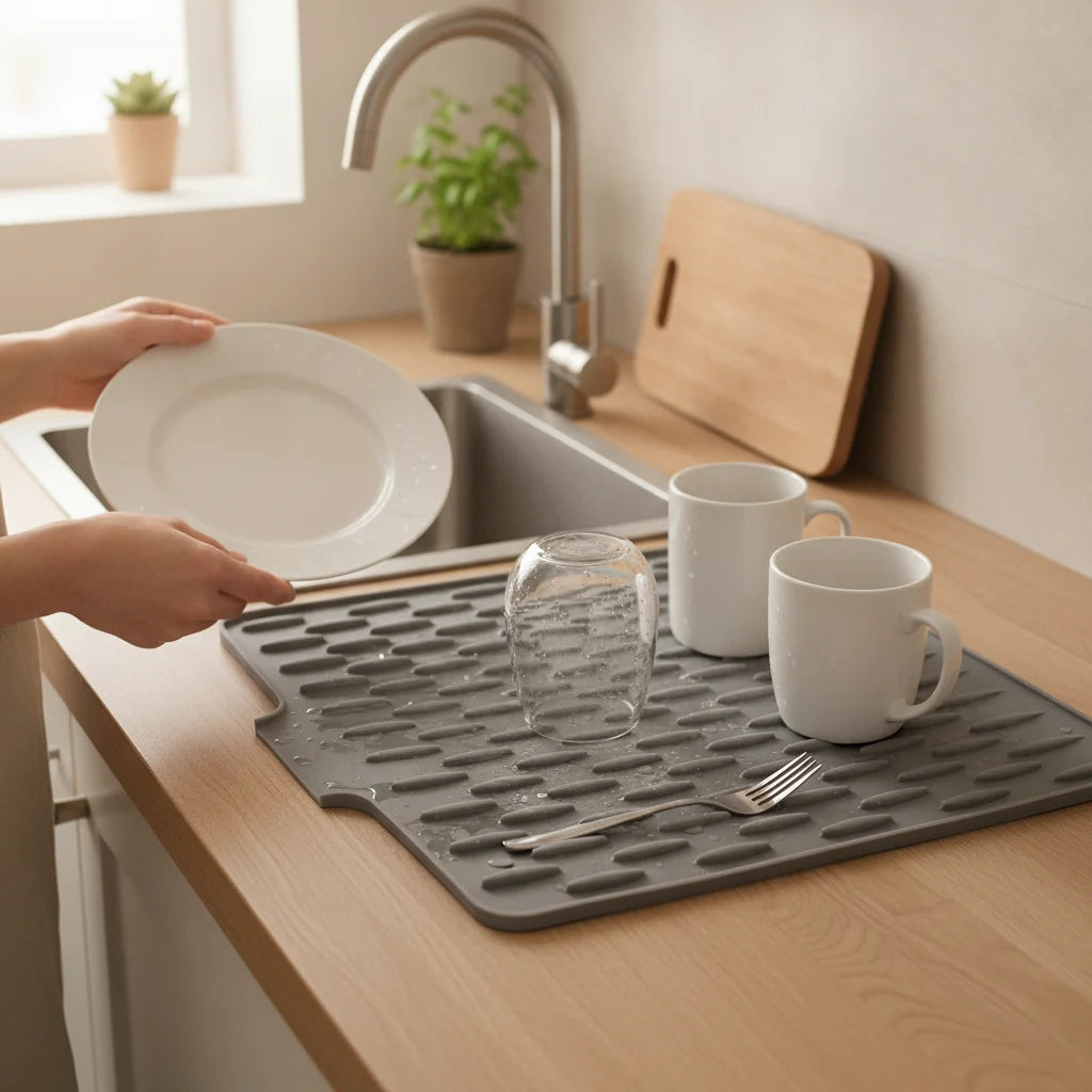 Silicone Drip Mat | Raised Ridges And Angled Drain Spout