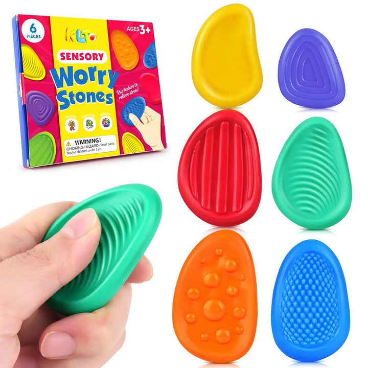 Silicone Sensory Fidget Stones 6 Pack | Textured Grip for Tactile Play | Portable Stress Relief Toy for Adults and Kids