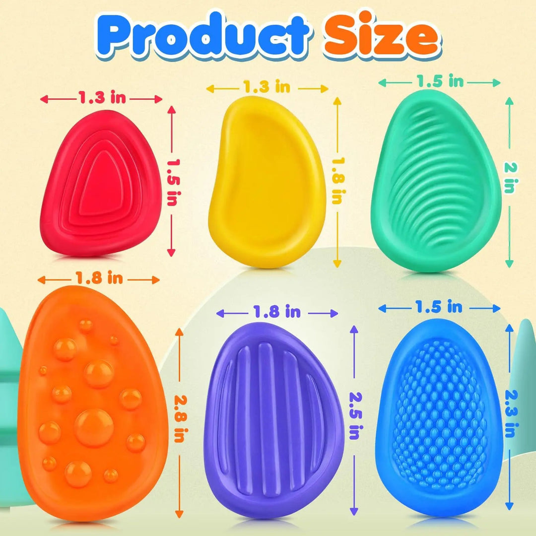Silicone Sensory Fidget Stones 6 Pack | Textured Grip for Tactile Play | Portable Stress Relief Toy for Adults and Kids