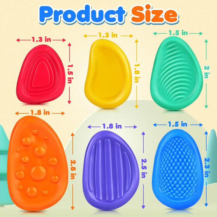 Silicone Sensory Fidget Stones 6 Pack | Textured Grip for Tactile Play | Portable Stress Relief Toy for Adults and Kids