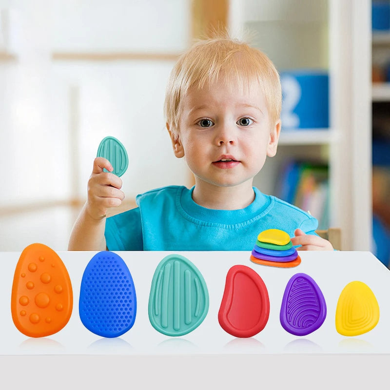 Silicone Sensory Fidget Stones 6 Pack | Textured Grip for Tactile Play | Portable Stress Relief Toy for Adults and Kids