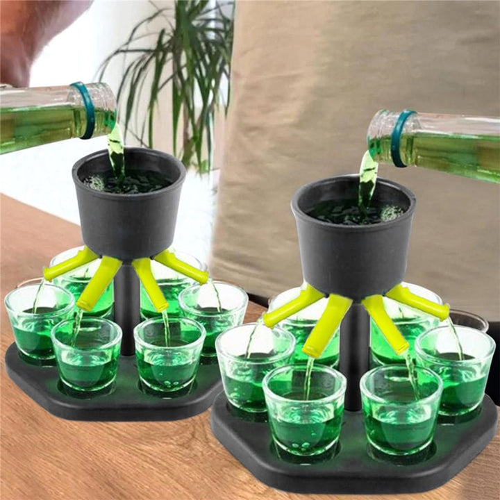 Six-Cup Shot Dispenser | Lever Spouts, Recessed Tray Base