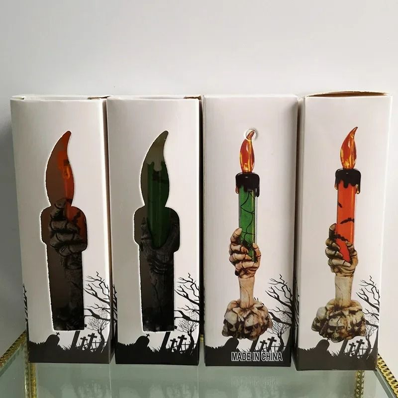 Skeleton Hand Candle Light Halloween Decoration | Flameless Flickering Flame | Battery-Powered Spooky Prop for Parties