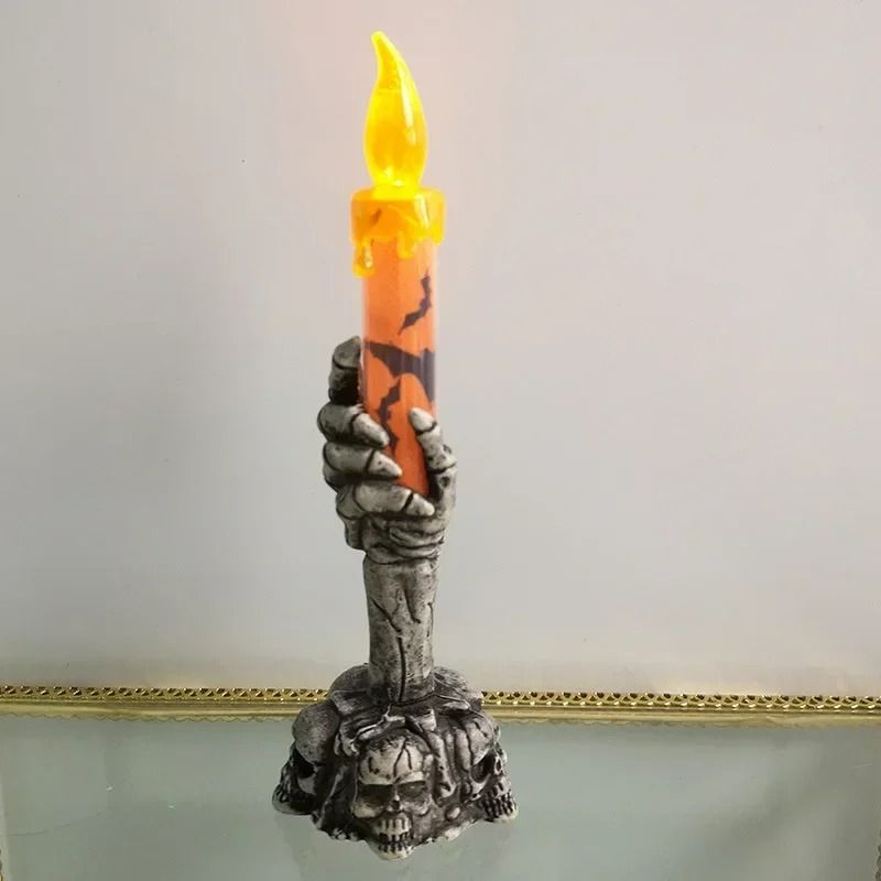Skeleton Hand Candle Light Halloween Decoration | Flameless Flickering Flame | Battery-Powered Spooky Prop for Parties