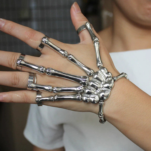 Skeleton Hand Ring Bracelet | Adjustable & Gothic Design