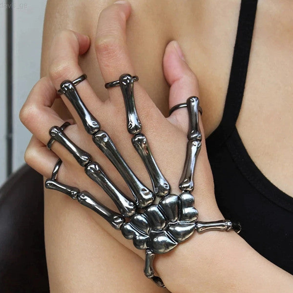 Skeleton Hand Ring Bracelet | Adjustable & Gothic Design
