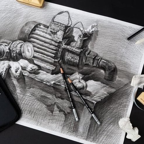 Sketching Set 29 Pieces | Graphite &amp; Charcoal Pencils with Blending Stumps | Portable Canvas Roll Storage for Travel