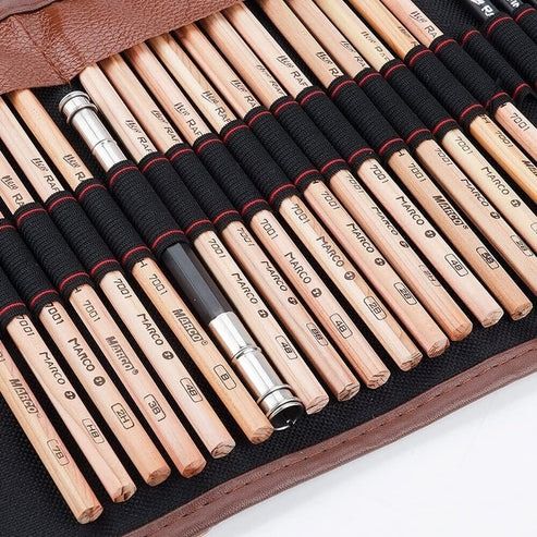 Sketching Set 29 Pieces | Graphite & Charcoal Pencils with Blending Stumps | Portable Canvas Roll Storage for Travel